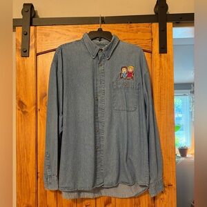 Vintage Denim Button-Up Shirt with added old school raggedyAnn embroidery